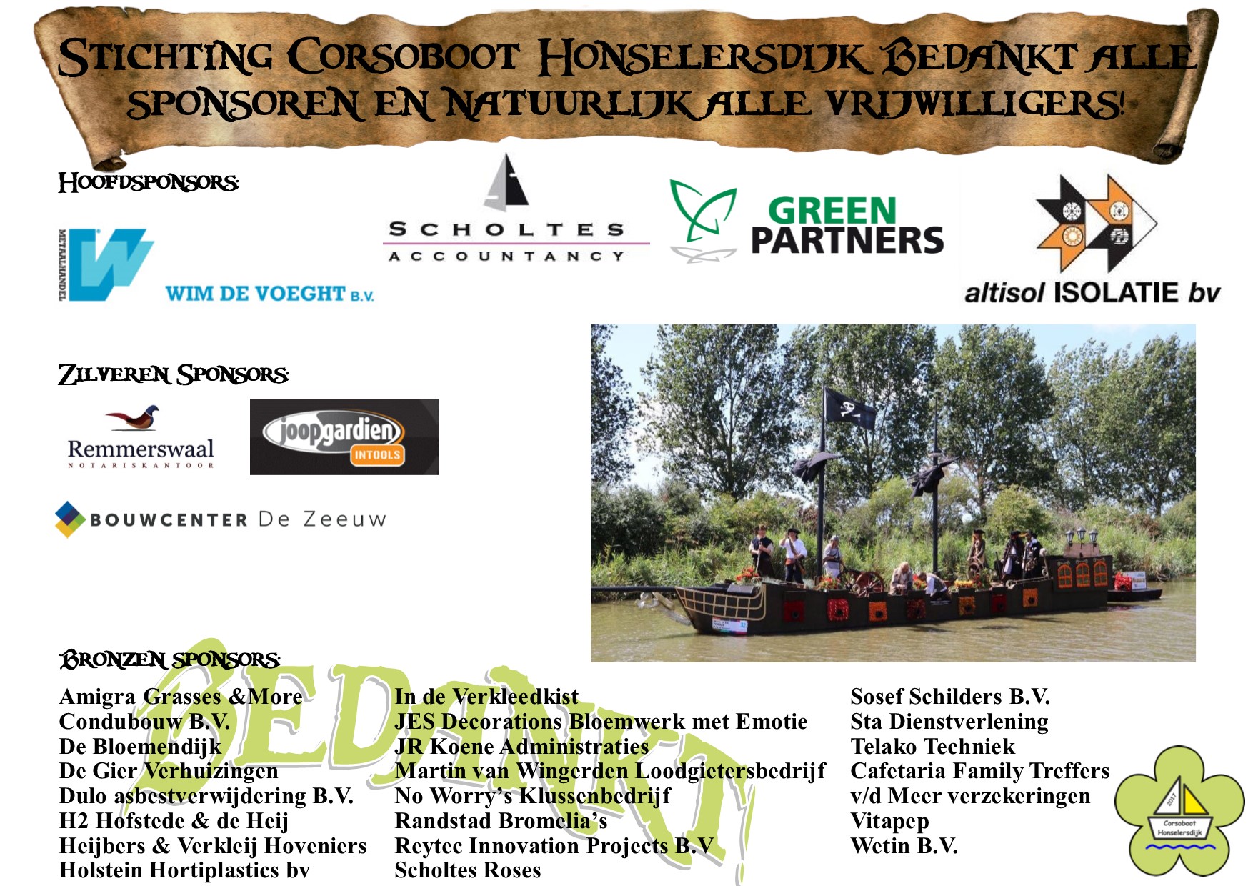 Corsoboot Honselersdijk krantenbericht sponsors
